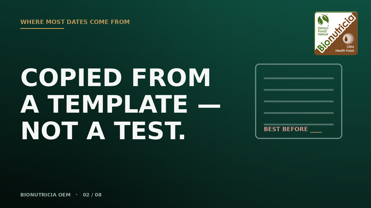 Many supplement expiry dates are copied from a template, not proven by a stability test