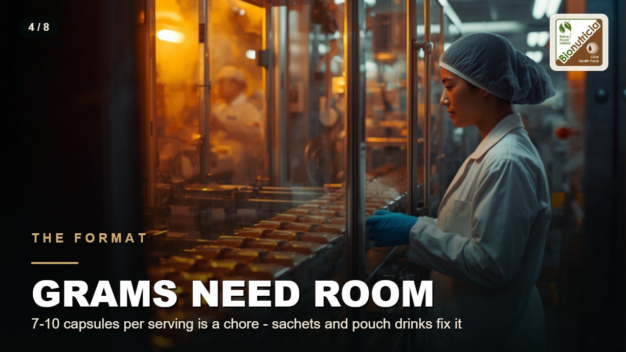 Stainless stick-pack sachet filling line: gram-scale doses need room