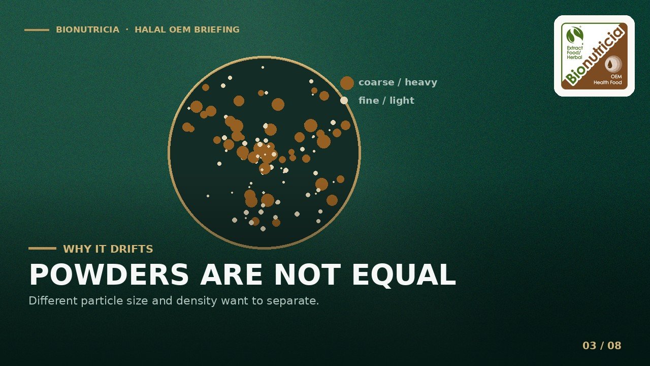 Powders are not equal - particle size and density differ
