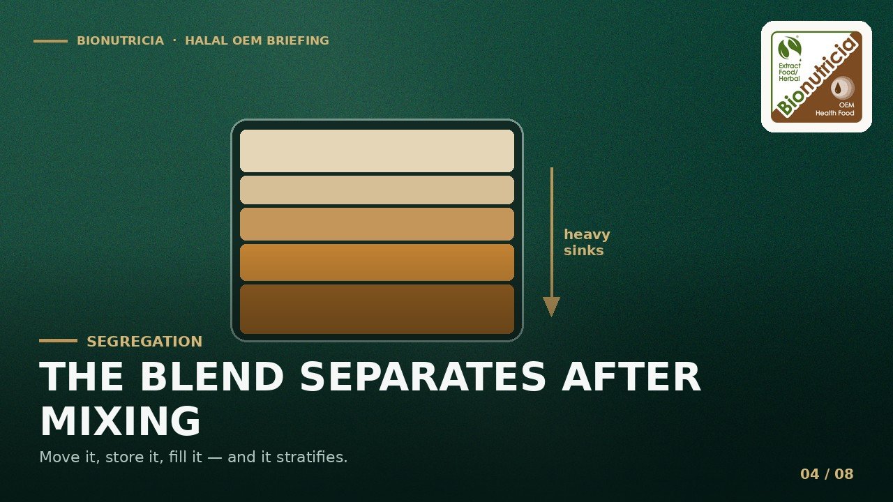 The blend separates after mixing - segregation